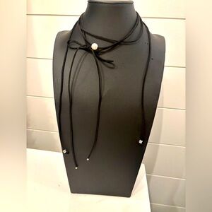 Free People Leather Bow and Pearl Choker Necklace NWT